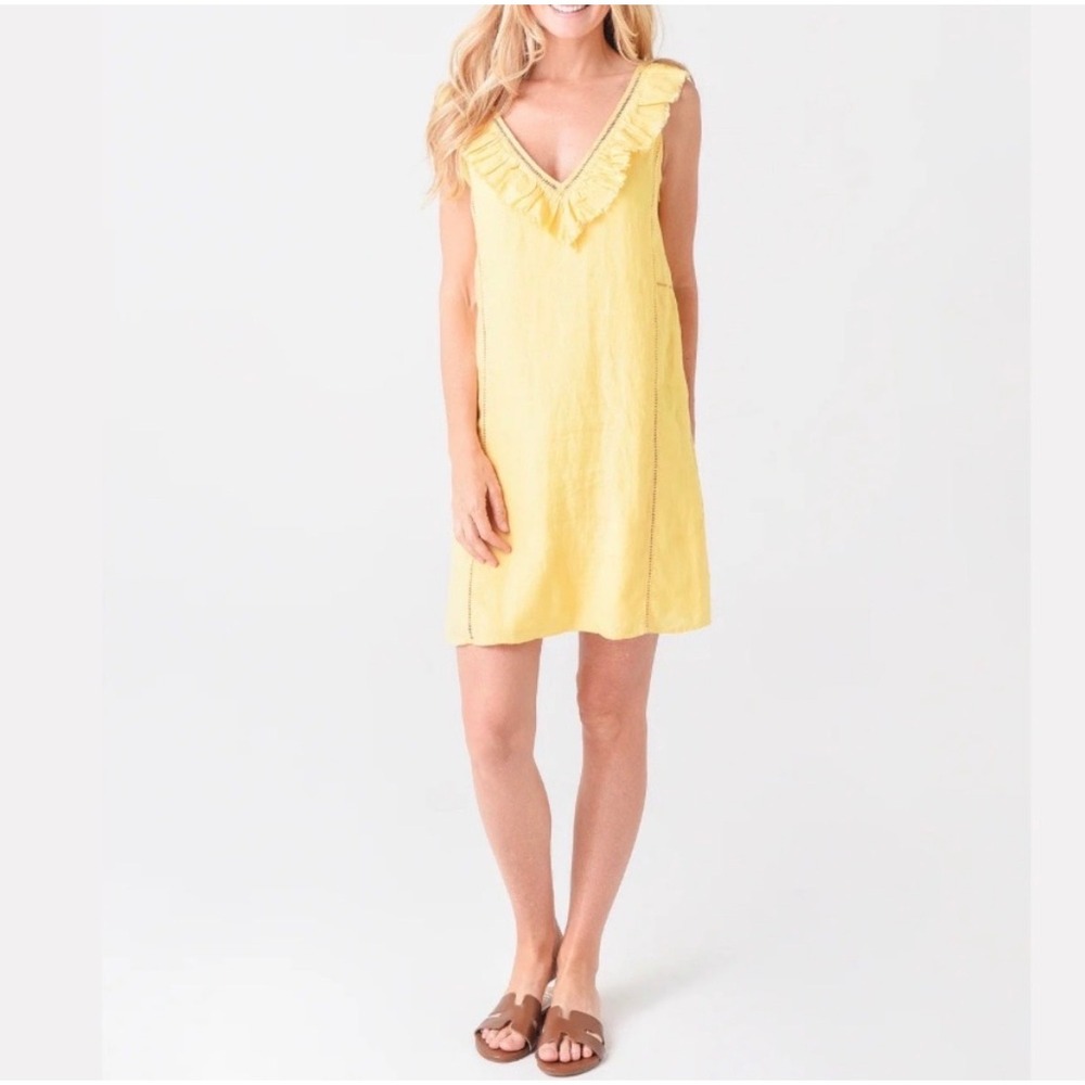 Faherty Ellis linen dress Small yellow organic cotton coastal preppy resortwear